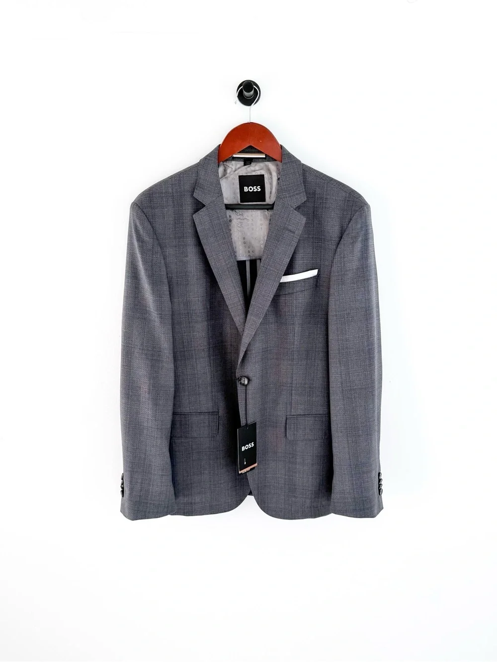 NWT New BOSS Men’s Gray Plaid Blazer Italian Wool Holy-Allee 3 Sport Coat